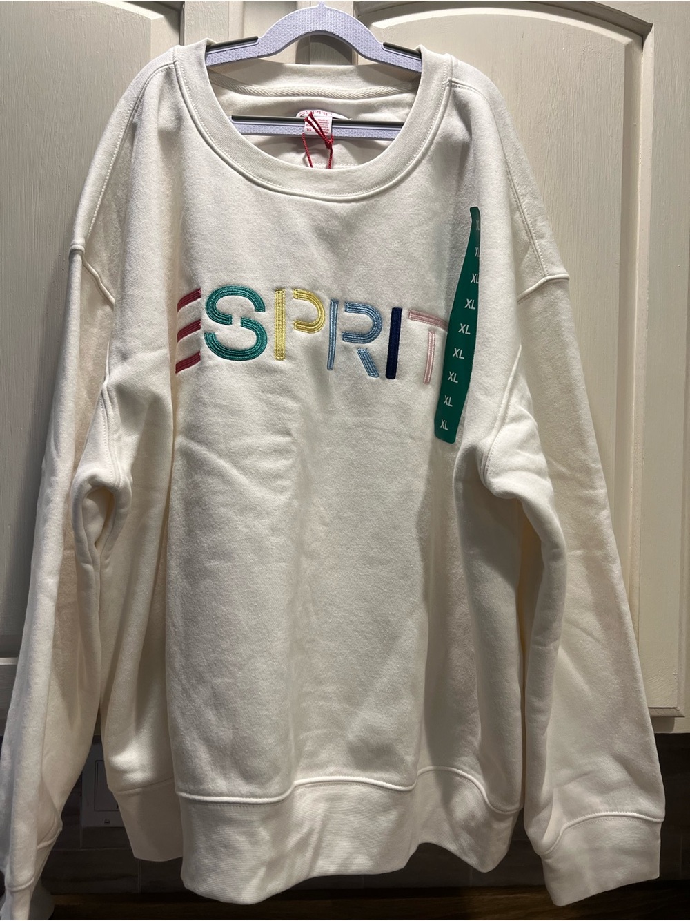 Esprit Cream Crewneck Sweatshirt with Multicolor Embroidered Logo